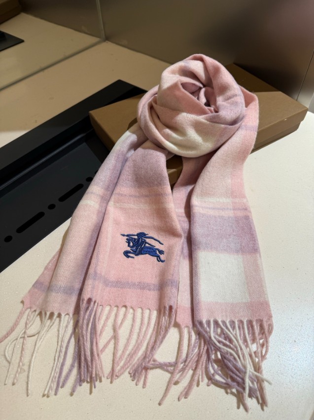 バーバリー マフラー レディース メンズ スーパーコピー 優良サイト チェック柄 ピンク 刺繍ロゴ 2025新作_1