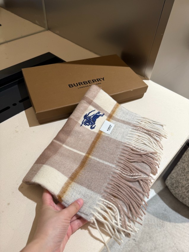 バーバリー マフラー メンズ レディース スーパーコピー 安心サイト チェック柄 ベージュ カシミヤ混 刺繍ロゴ_3