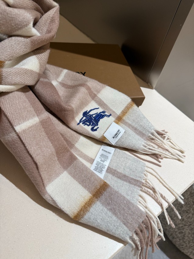 バーバリー マフラー メンズ レディース スーパーコピー 安心サイト チェック柄 ベージュ カシミヤ混 刺繍ロゴ_2