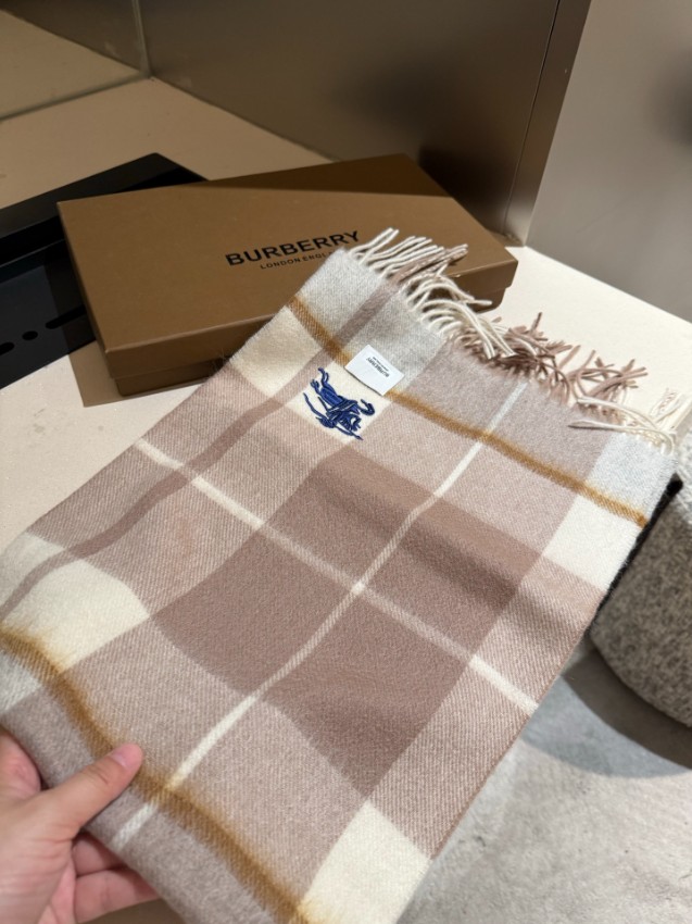 バーバリー マフラー メンズ レディース スーパーコピー 安心サイト チェック柄 ベージュ カシミヤ混 刺繍ロゴ_4