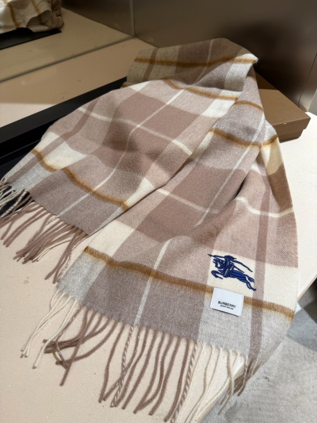 バーバリー マフラー メンズ レディース スーパーコピー 安心サイト チェック柄 ベージュ カシミヤ混 刺繍ロゴ_5
