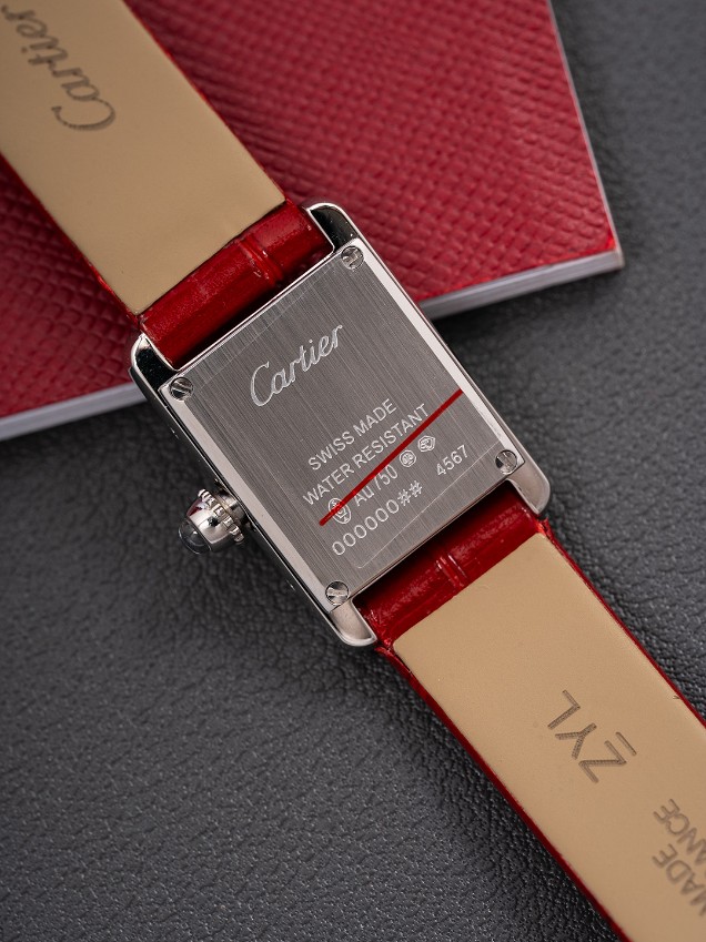 カルティエ 時計 レディース ブランド コピー 高品質 グリーンレザー タンクミニ ブラックフェイス ダイヤ装飾_9