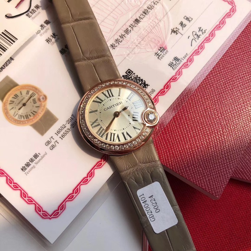 カルティエ Ballon Bleu ダイヤベゼル グレーレザー 高級感仕上げ スーパーコピー 高再現度 レディース腕時計 安心サイト_7