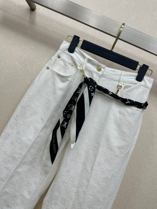 ルイヴィトン モノグラムジャカード ホワイトパンツ 通気 快適な着心地 ブランド服 スーパーコピー 高再現度 安心サイト_3