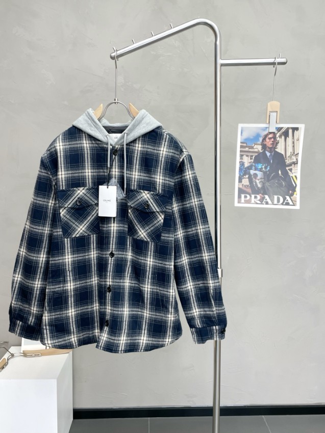 セリーヌ シャツ 偽物 チェック柄パーカー付き 2025新作 ブランド 服 コピー 激安 肌触り良好 快適な着心地 高再現度_1