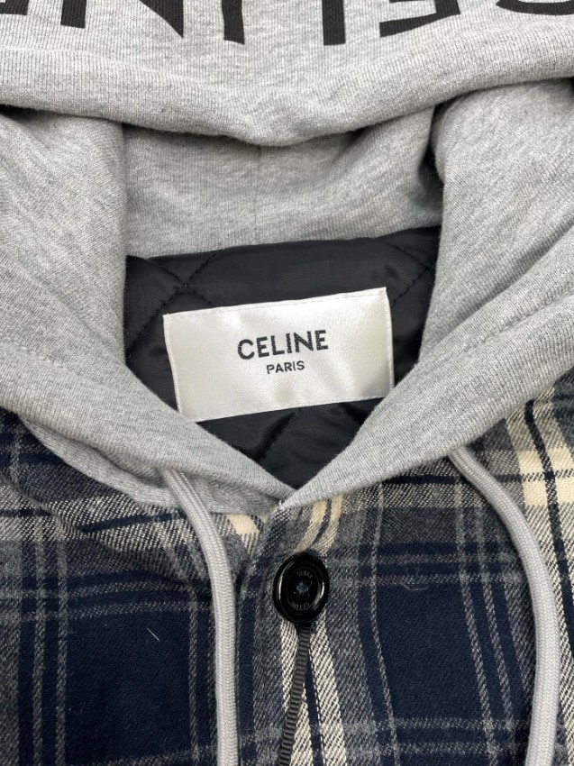 セリーヌ シャツ 偽物 チェック柄パーカー付き 2025新作 ブランド 服 コピー 激安 肌触り良好 快適な着心地 高再現度_3