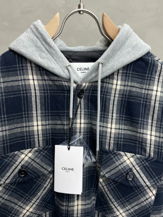 セリーヌ シャツ 偽物 チェック柄パーカー付き 2025新作 ブランド 服 コピー 激安 肌触り良好 快適な着心地 高再現度_5