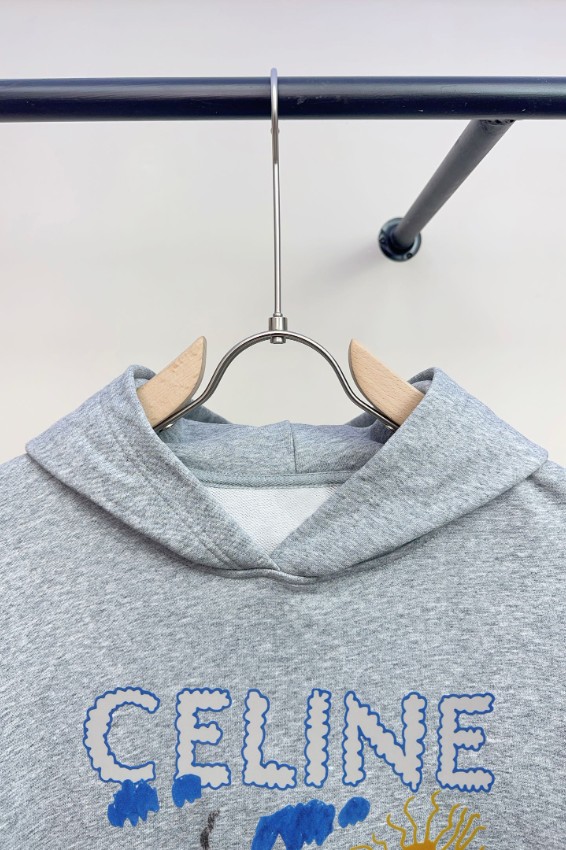 セリーヌ パーカー 格安 刺繍デザイン フーディ グレー 2025新作 ブランド 服 コピー 激安 通気 快適な着心地 高評価_4