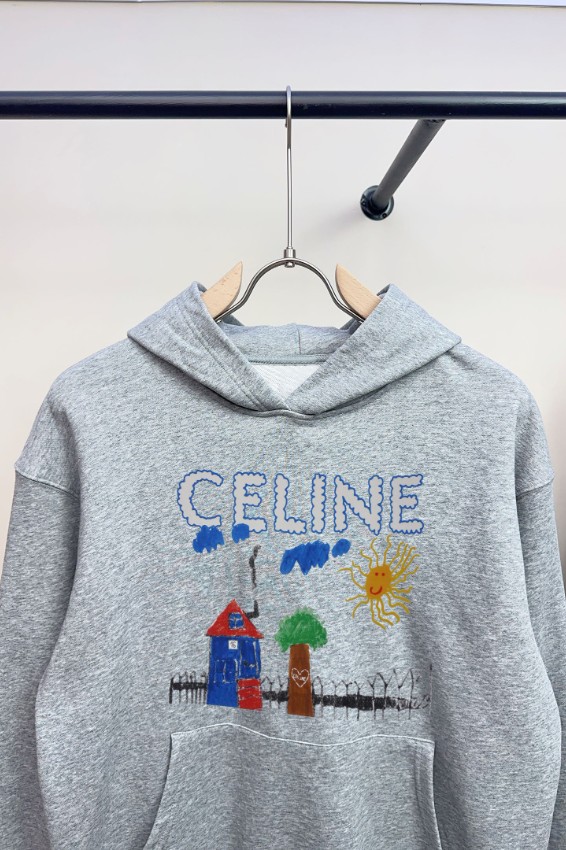 セリーヌ パーカー 格安 刺繍デザイン フーディ グレー 2025新作 ブランド 服 コピー 激安 通気 快適な着心地 高評価_3