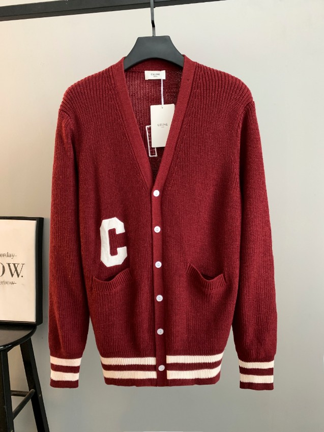 セリーヌ カーディガン ブランド コピー 安全通販 ボルドー Cワッペン 2025新作 高再現度 上質素材 丁寧な縫製_1