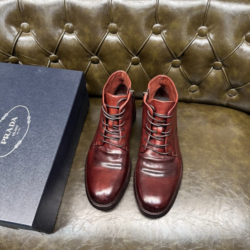 プラダ メンズ レザーレースアップブーツ 激安 2025新作 高再現度 精密ディテール 上質感 高級感仕上げ 長年の実績 発送保証 安心サイト_3