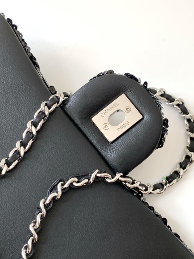 シャネル ブラックフローラル スパンコール フラップバッグ コピー 圧倒的な再現度 高級感仕上げ 丁寧な縫製 追跡可能 チェーンショルダー_7
