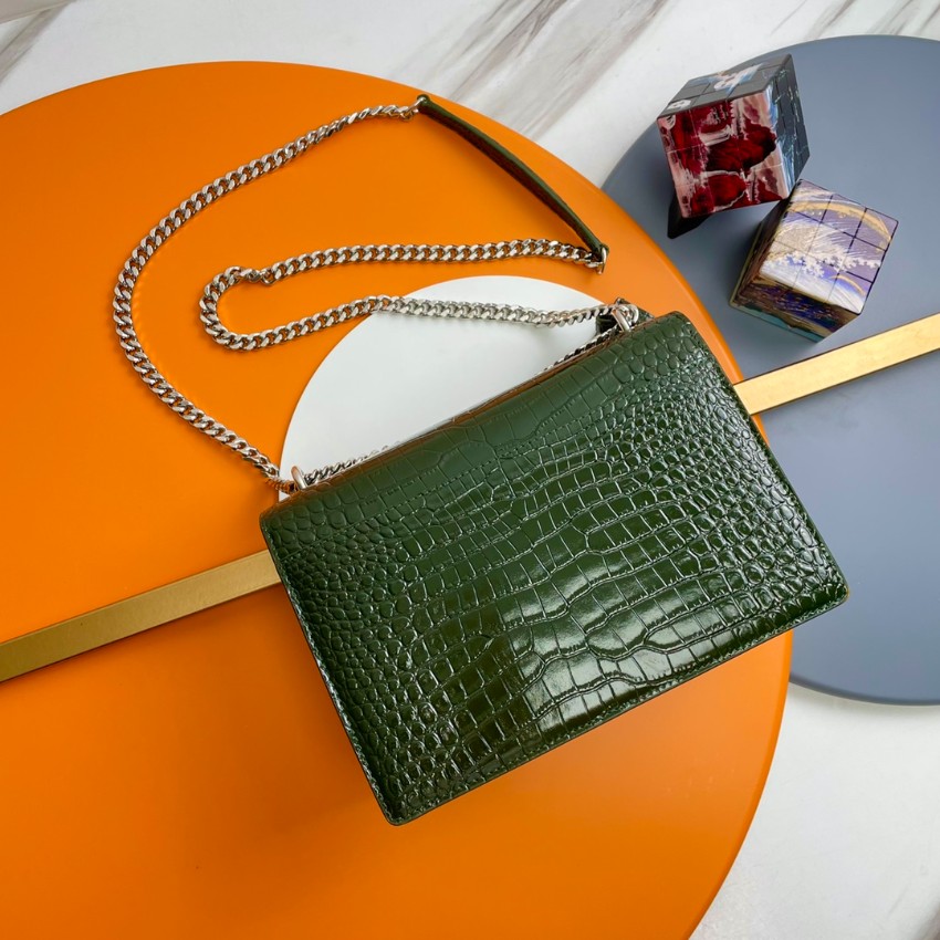 サンローラン チェーンバッグ 格安 2025新作 高品質 上質感 丁寧な縫製 高再現度 人気モデル ディープグリーン クロコ型押し_3