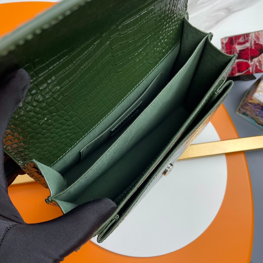 サンローラン チェーンバッグ 格安 2025新作 高品質 上質感 丁寧な縫製 高再現度 人気モデル ディープグリーン クロコ型押し_4