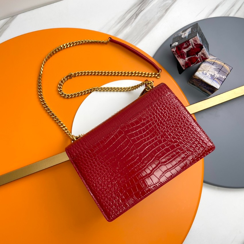 サンローラン チェーンバッグ スーパーコピー 優良サイト 2025新作 高品質 上質感 丁寧な縫製 高再現度 品質管理徹底 レッド クロコ型押し_4