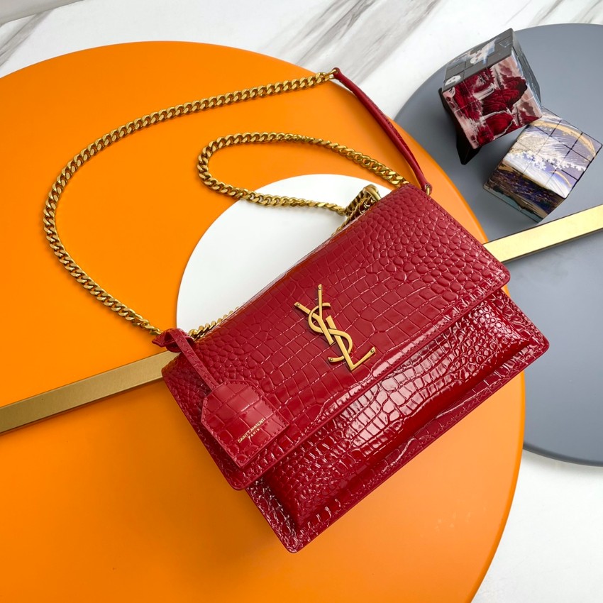 サンローラン チェーンバッグ スーパーコピー 優良サイト 2025新作 高品質 上質感 丁寧な縫製 高再現度 品質管理徹底 レッド クロコ型押し_2