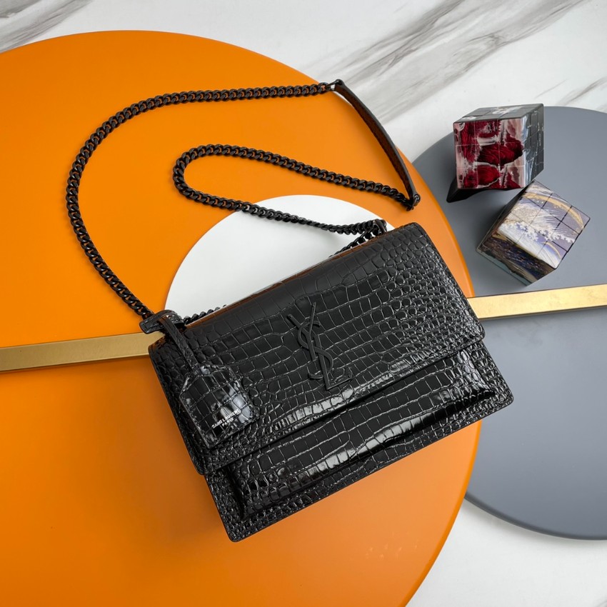 サンローラン チェーンバッグ 優良サイト 2025新作 高品質 上質感 丁寧な縫製 高再現度 発送保証 オールブラック クロコ型押し_1