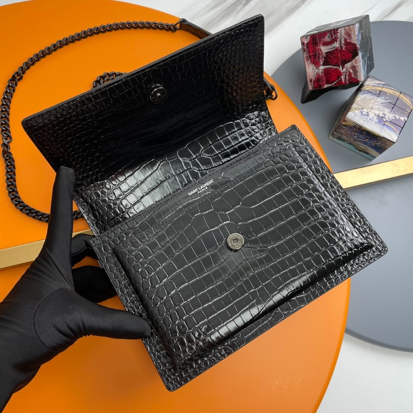 サンローラン チェーンバッグ 優良サイト 2025新作 高品質 上質感 丁寧な縫製 高再現度 発送保証 オールブラック クロコ型押し_5