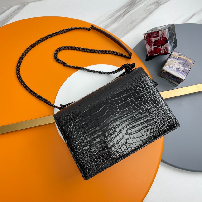 サンローラン チェーンバッグ 優良サイト 2025新作 高品質 上質感 丁寧な縫製 高再現度 発送保証 オールブラック クロコ型押し_4