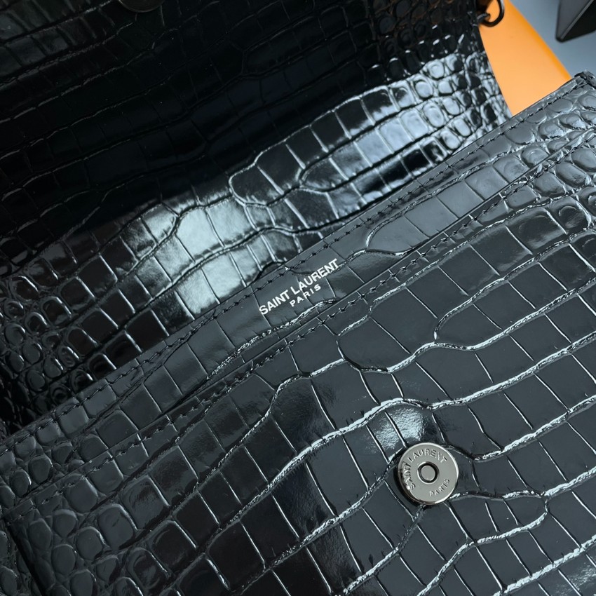サンローラン チェーンバッグ 優良サイト 2025新作 高品質 上質感 丁寧な縫製 高再現度 発送保証 オールブラック クロコ型押し_9