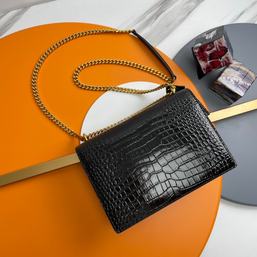 サンローラン チェーンバッグ 激安 2025新作 高品質 上質感 丁寧な縫製 高再現度 追跡可能 ブラック ゴールド金具 クロコ型押し_2