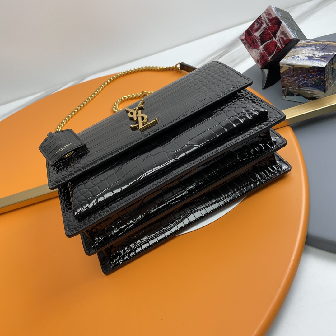 サンローラン チェーンバッグ 激安 2025新作 高品質 上質感 丁寧な縫製 高再現度 追跡可能 ブラック ゴールド金具 クロコ型押し_3