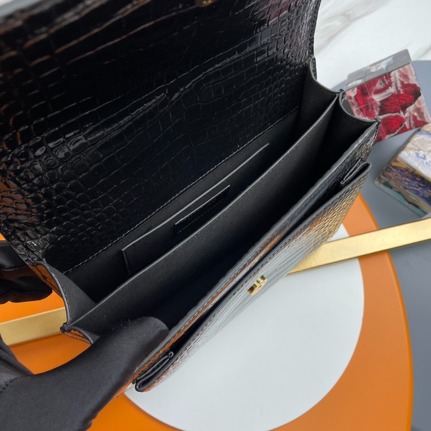 サンローラン チェーンバッグ 激安 2025新作 高品質 上質感 丁寧な縫製 高再現度 追跡可能 ブラック ゴールド金具 クロコ型押し_6