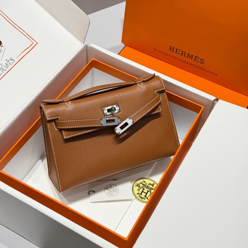 エルメス 偽物 バレない再現度 ケリーポシェット ハンドバッグ 定番キャラメル 2026新作 高再現度 精密ディテール 高級感仕上げ_2