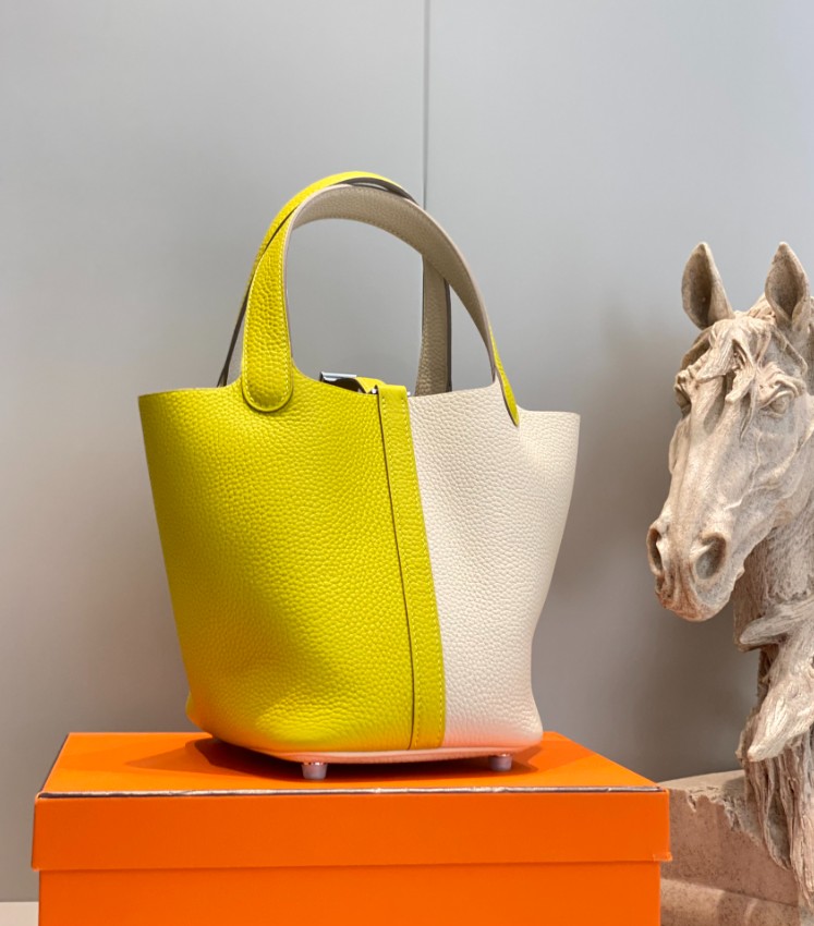 エルメス ピコタンロック 18 トートバッグ バイカラー イエロー 2026新作 偽物 高再現度 本革使用 精密ディテール 高級感仕上げ 秘密厳守配送_4