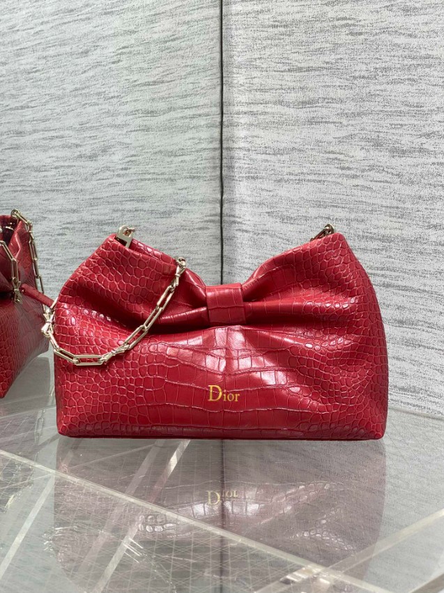 ディオール リボンモチーフチェーンバッグ 2026新作 レッド型押し 定番モデル 高再現度n級 高品質本革使用 安心サイト 精密ディテール_4