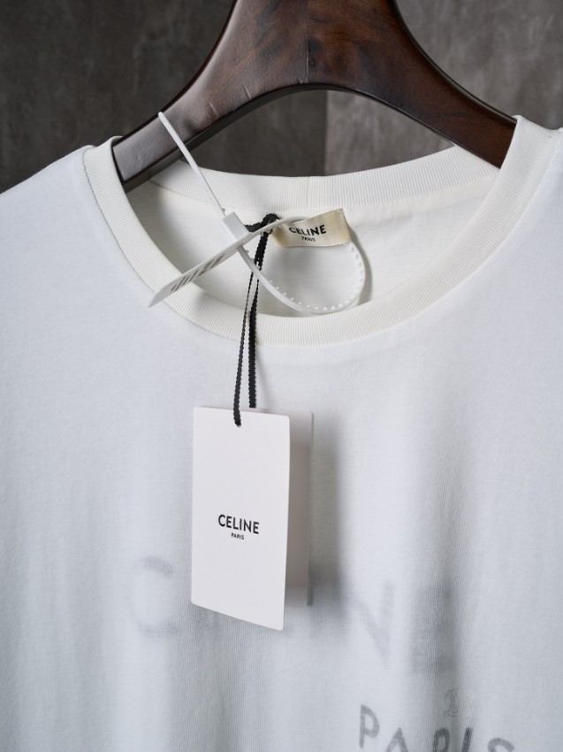 セリーヌ PARISロゴTシャツ 2026新作 格安 男女兼用 夏服 通気 肌触り良好 快適な着心地 高再現度 丁寧な縫製_4