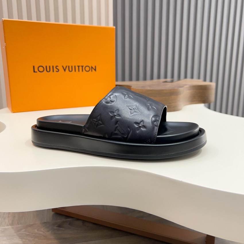 ルイヴィトン 格安 モノグラムスライドサンダル ブラックレザー 丁寧な縫製_7