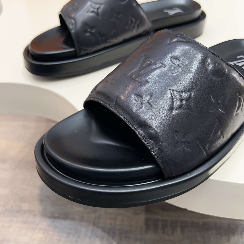 ルイヴィトン 格安 モノグラムスライドサンダル ブラックレザー 丁寧な縫製_9
