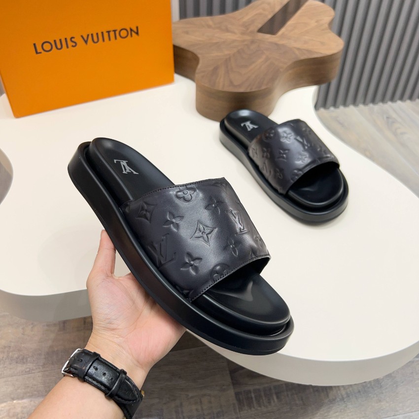 ルイヴィトン 格安 モノグラムスライドサンダル ブラックレザー 丁寧な縫製_5
