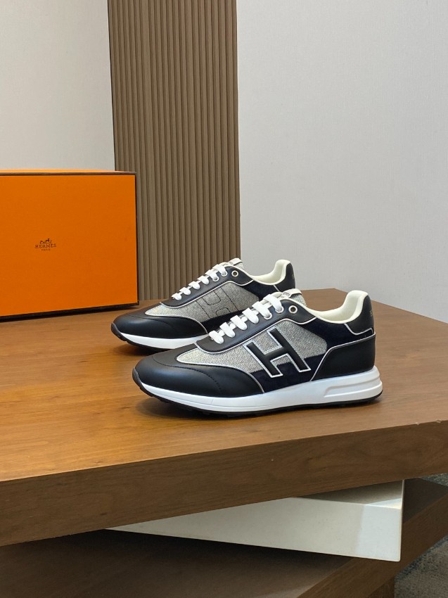 エルメス 本物級コピー レザースニーカー Hロゴ コンビ素材 高級感仕上げ_1