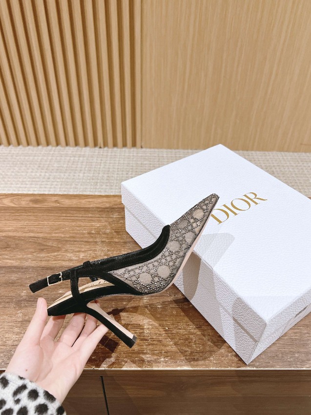 ディオール 本物級コピー スリングバックパンプス チュール刺繍ポインテッドトゥデザイン 口コミ多数_4