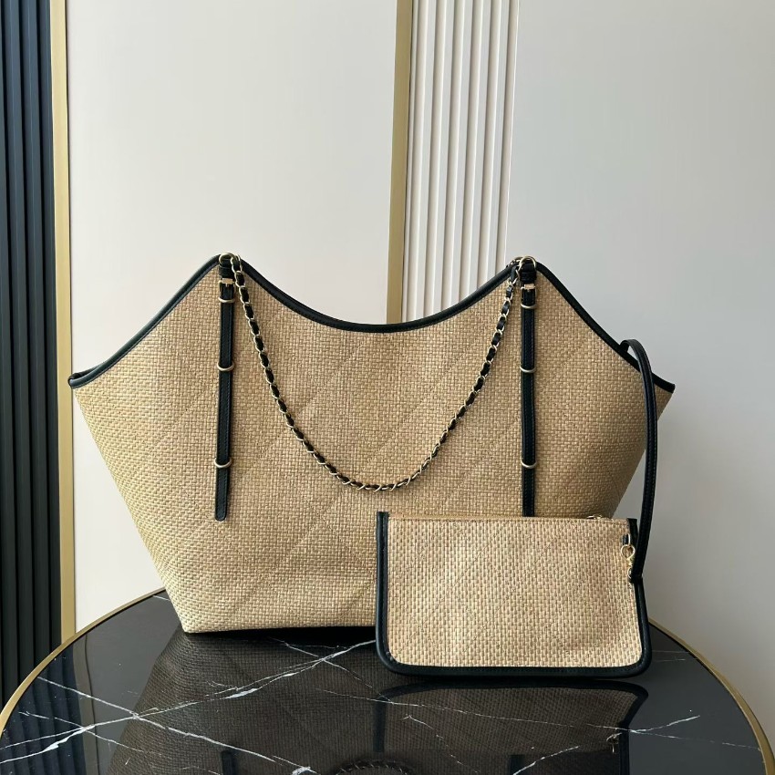 シャネル ハイブランド トートバッグ ラフィア調 大容量チェーンデザイン 精密ディテール_2