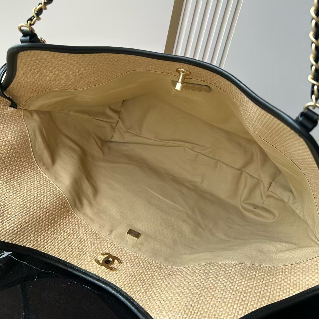 シャネル ハイブランド トートバッグ ラフィア調 大容量チェーンデザイン 精密ディテール_5