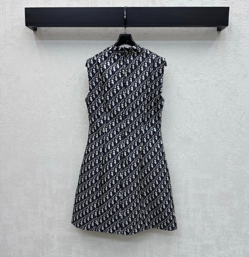 ディオール ハイブランド ノースリーブワンピース 総柄ロゴデザイン フレアシルエット 精密ディテール_2