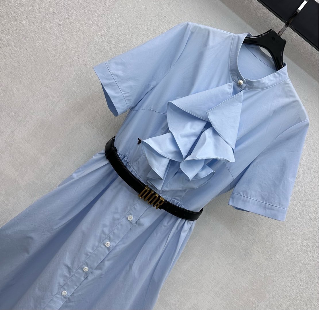 ディオール n級 シャツワンピース 半袖フリルデザイン ウエストベルト付き 発送保証_2