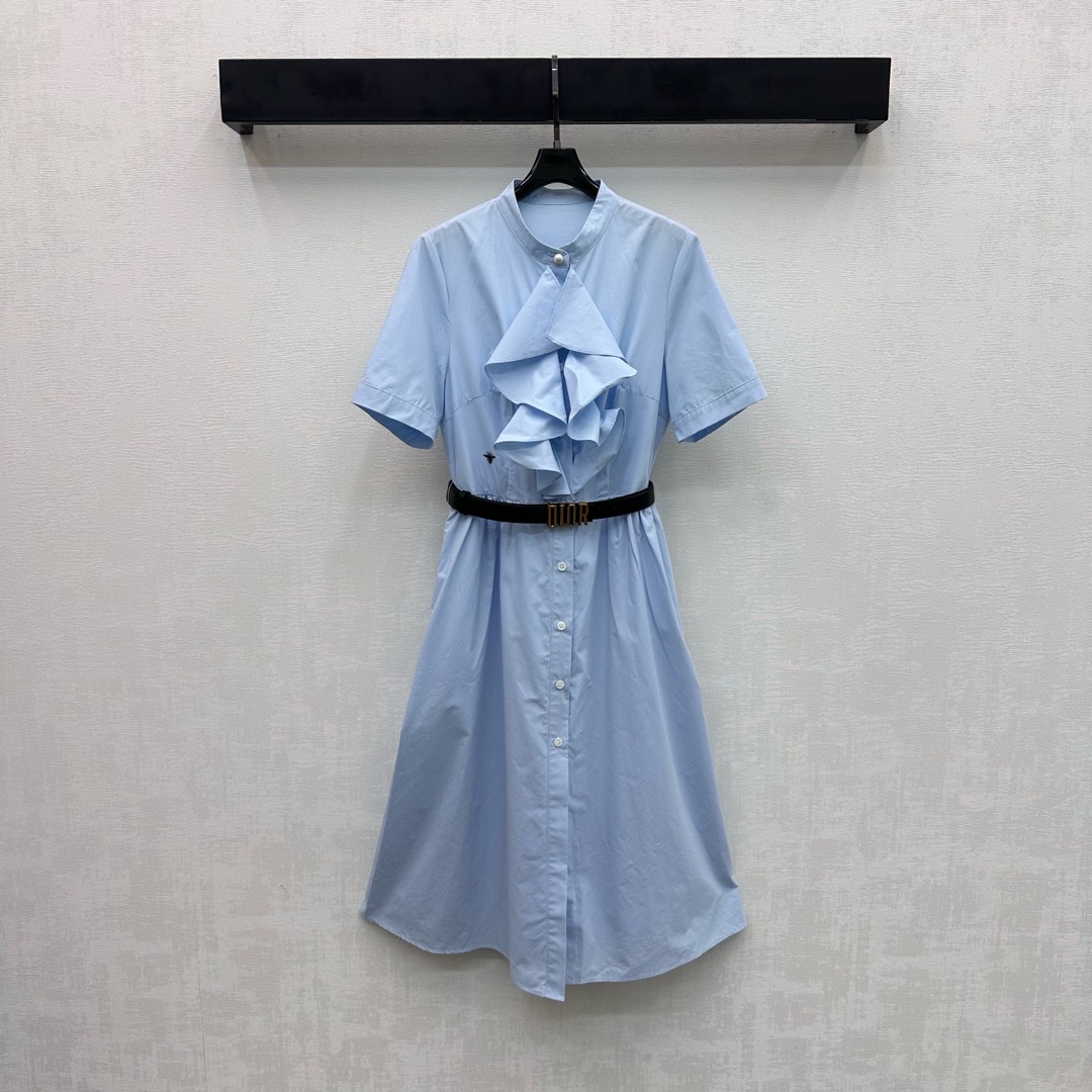 ディオール n級 シャツワンピース 半袖フリルデザイン ウエストベルト付き 発送保証_3