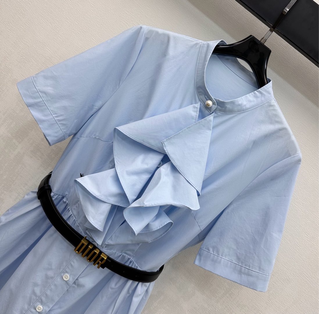 ディオール n級 シャツワンピース 半袖フリルデザイン ウエストベルト付き 発送保証_5