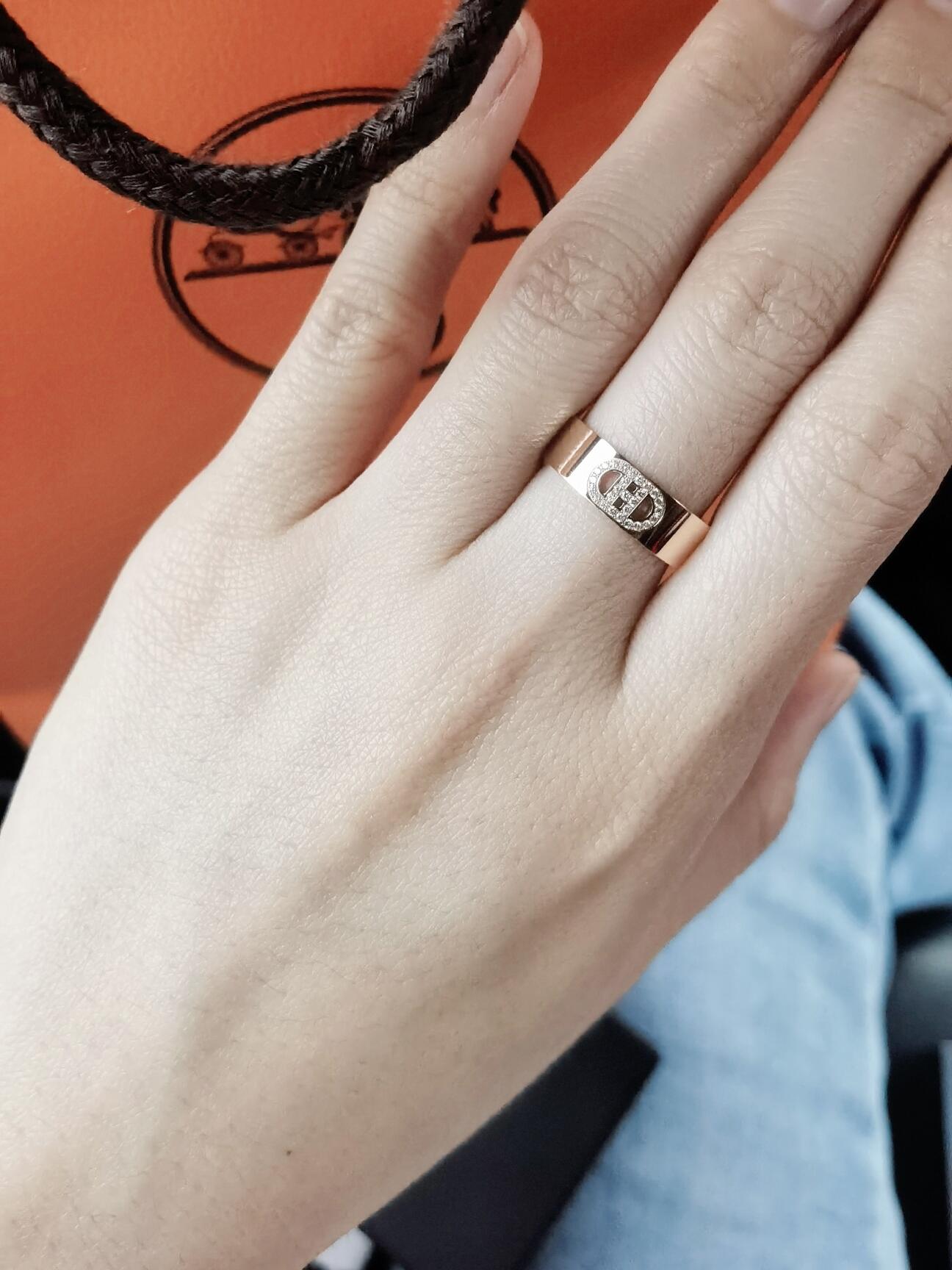 エルメス 格安 Hロゴリング ラインストーン装飾 コンビカラー仕様 口コミ多数_6