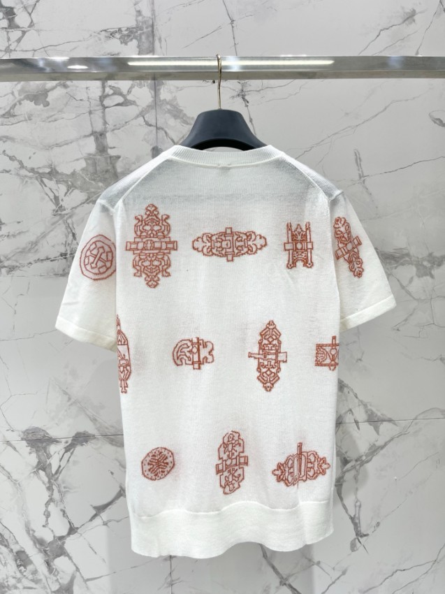 エルメス 本物級コピー Tシャツ 総柄刺繍デザイン 半袖トップス 通気 夏服_2