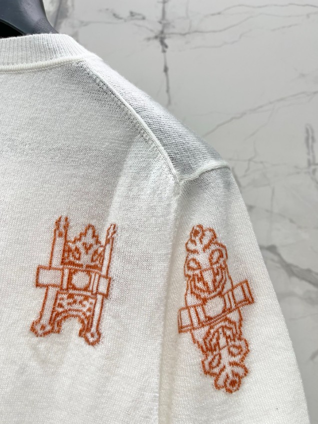 エルメス 本物級コピー Tシャツ 総柄刺繍デザイン 半袖トップス 通気 夏服_4