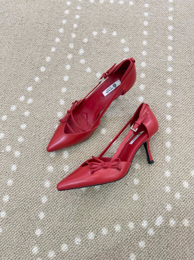 プラダ 本物級コピー パンプス レッドカラー バックストラップ ポインテッドトゥ リボンデザイン 上質レザー_7