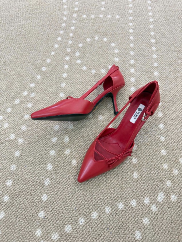 プラダ 本物級コピー パンプス レッドカラー バックストラップ ポインテッドトゥ リボンデザイン 上質レザー_8