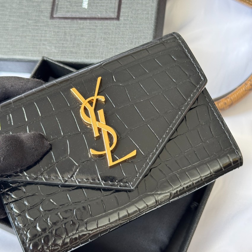 サンローラン スーパーコピー フラップウォレット クロコ型押しレザー 高再現度 安心サイト_5