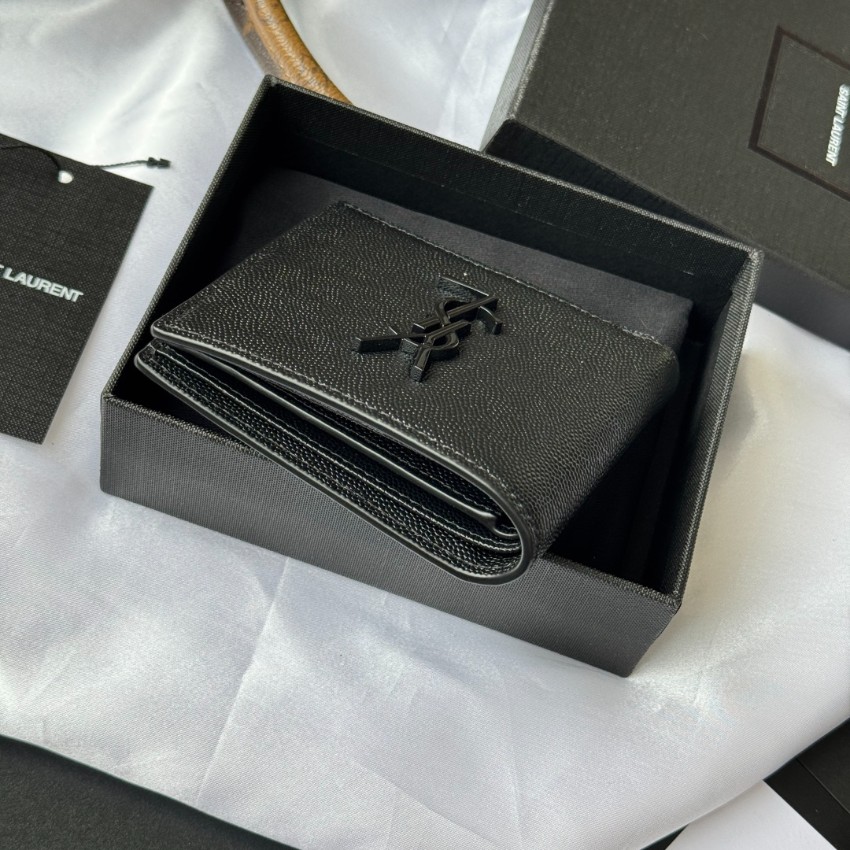 サンローラン ハイブランド 二つ折りウォレット グレインレザー コンパクト設計 精密ディテール_1