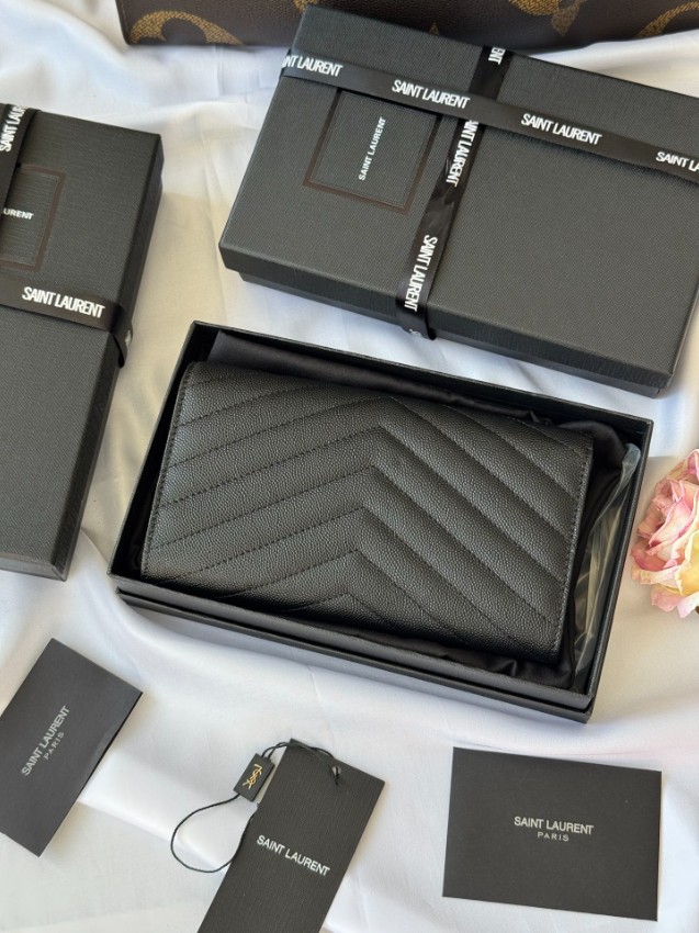 サンローラン ブランド コピー フラップ長財布 キルティングレザー ブラック金具 実店舗運営_2